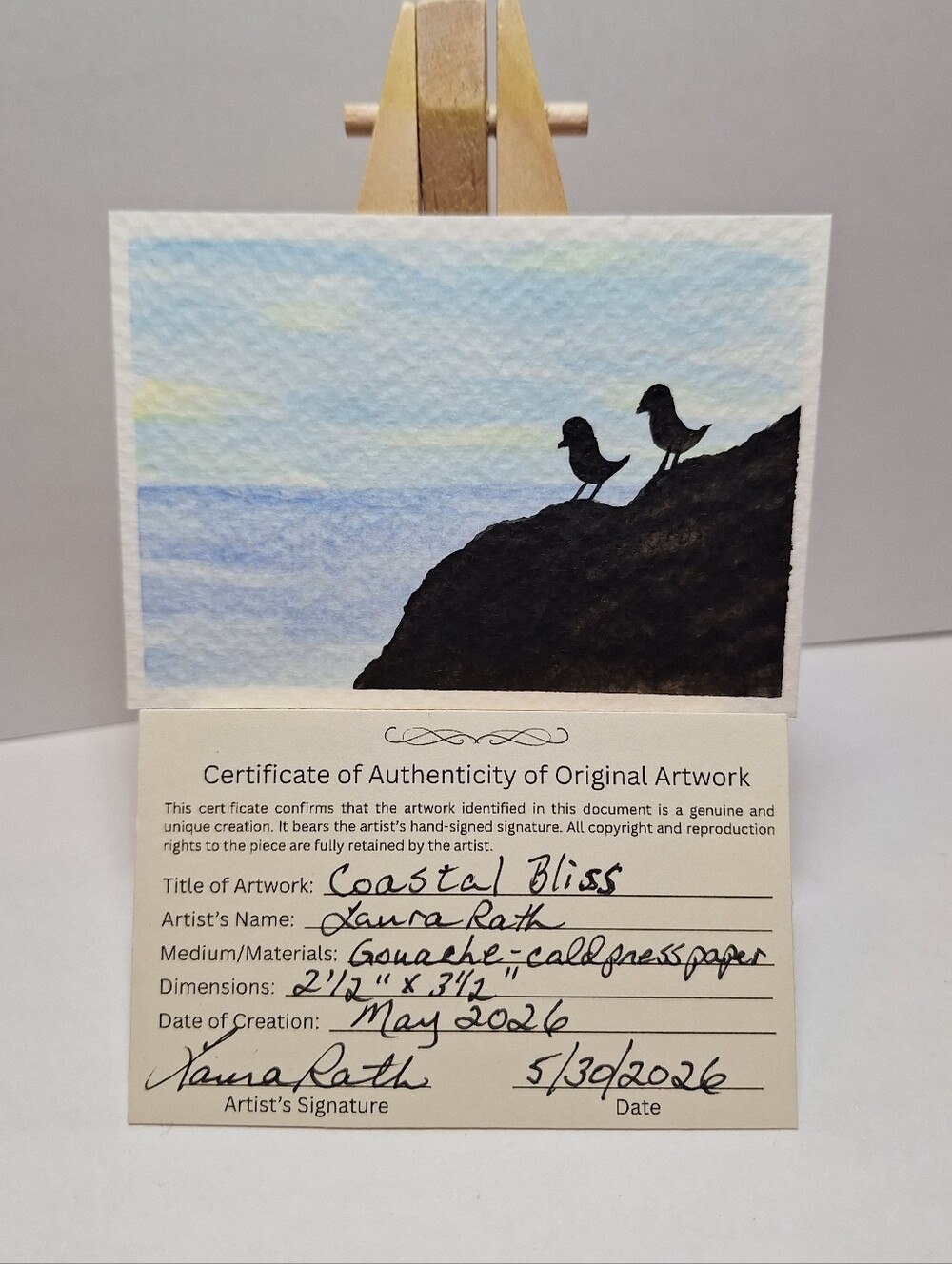"Coastal Bliss" Hand-painted gouache painting (Tiny original artwork) - Picture 4 of 9